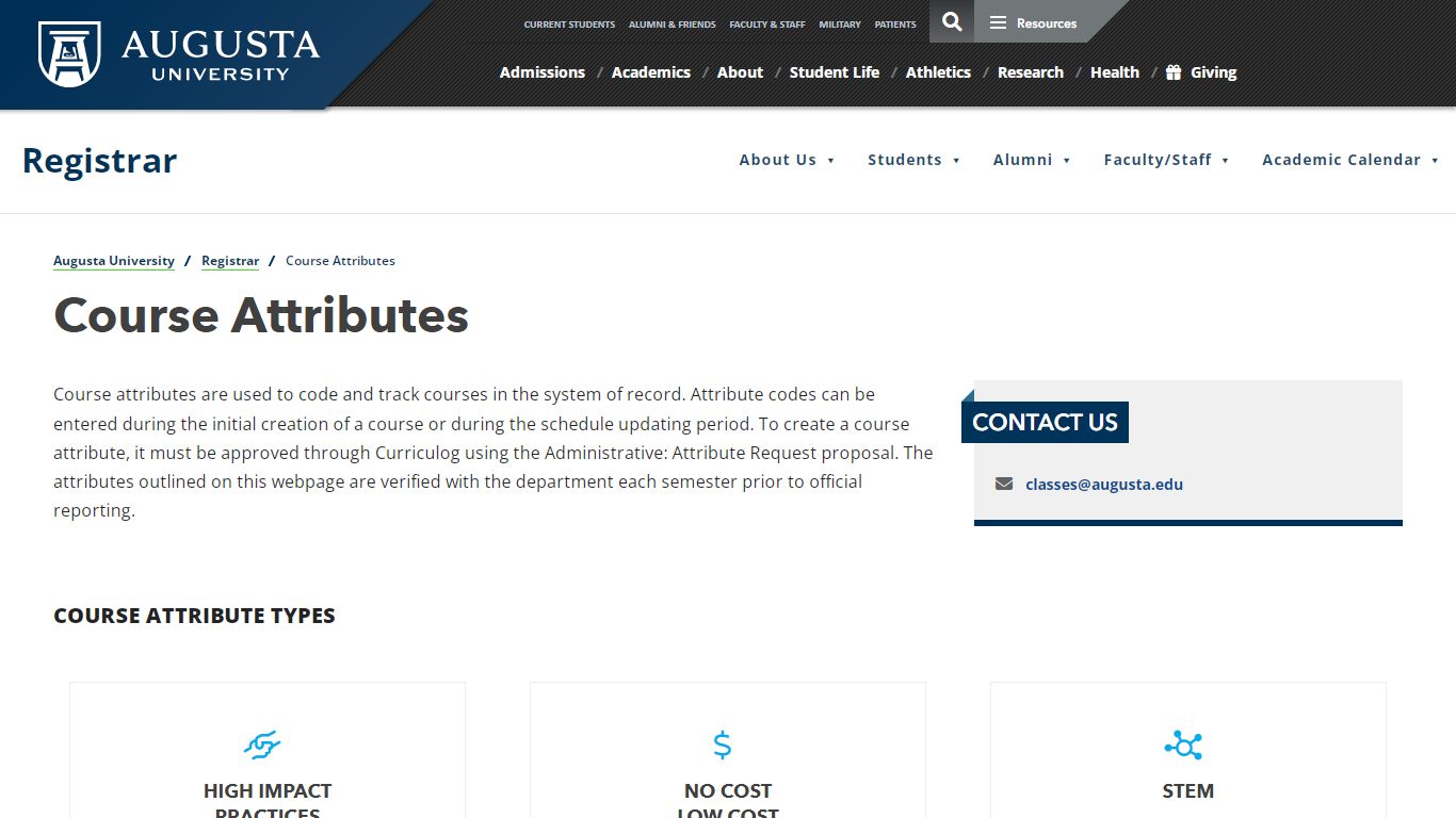 Course Attributes - augusta.edu